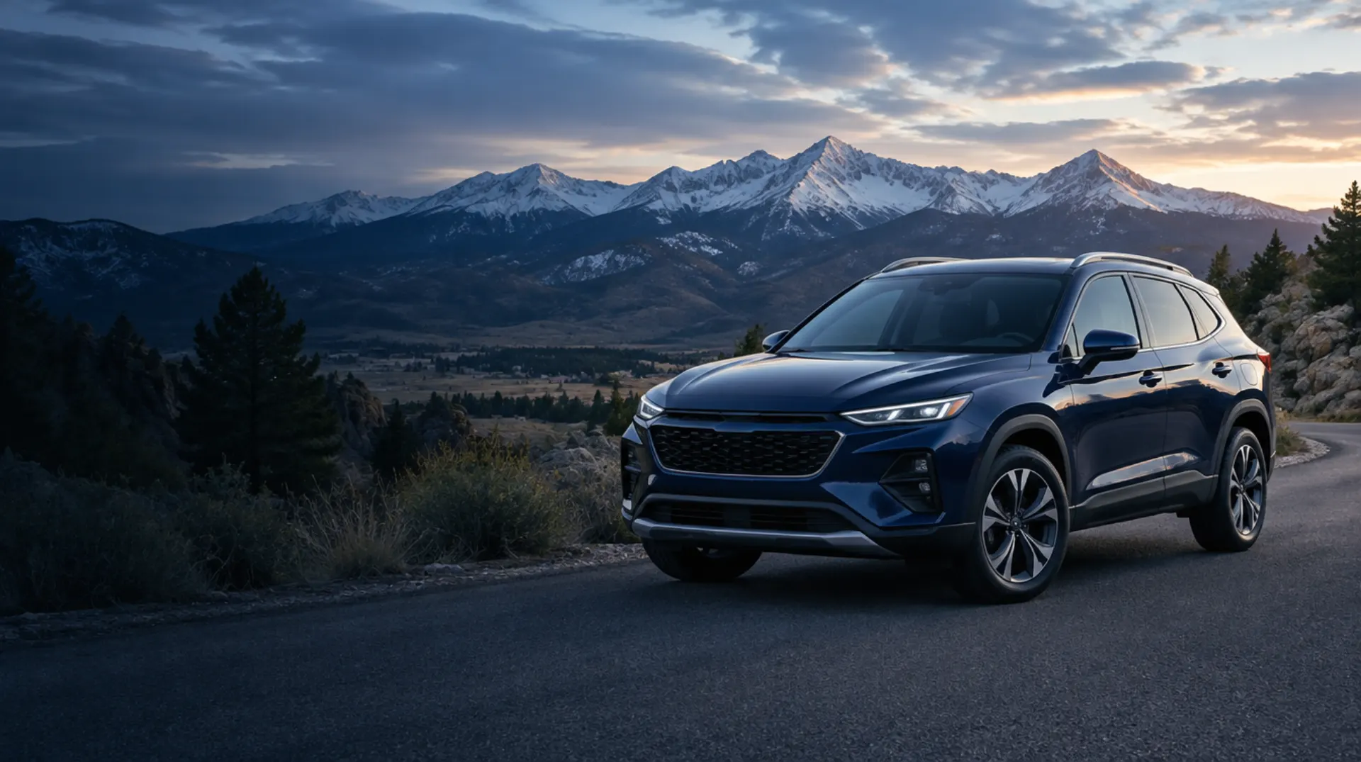A new crossover SUV on a mountain road